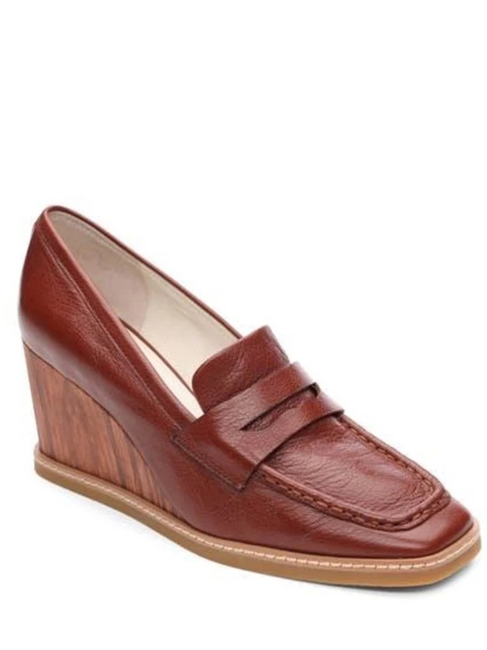 Sanctuary Cadence Wedge Leather Penny Loafers in Cognac